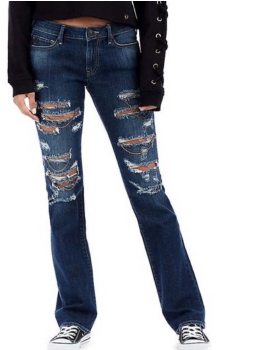 True Religion Chain of Fools Billie Mid-Rise Straight Distressed Jeans